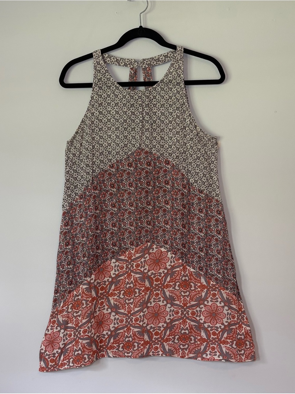 ONEILL Women’s Halter Cut Boho Print Dress in Gray and Coral colors size S